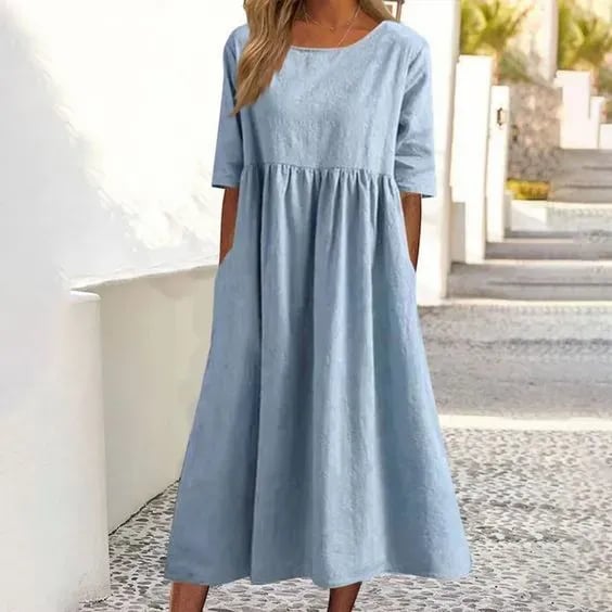 🔥Hot Sale -Round Neck Pocket Halter Cotton Dress
