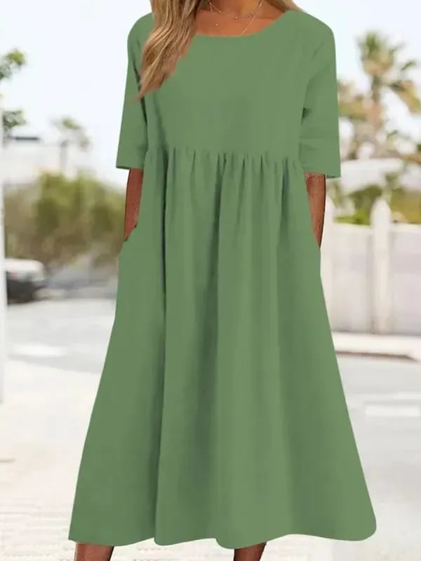🔥Hot Sale -Round Neck Pocket Halter Cotton Dress
