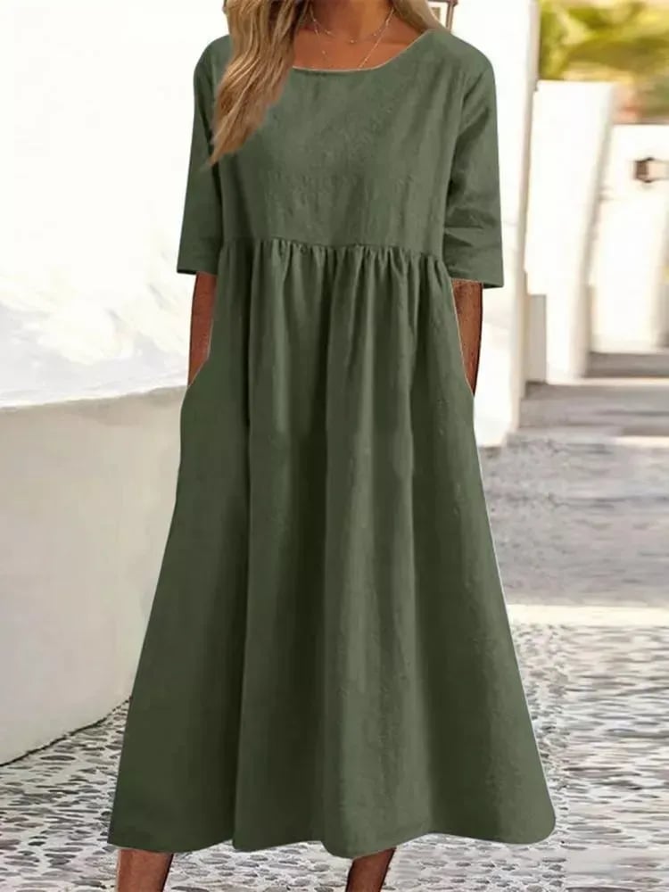 🔥Hot Sale -Round Neck Pocket Halter Cotton Dress