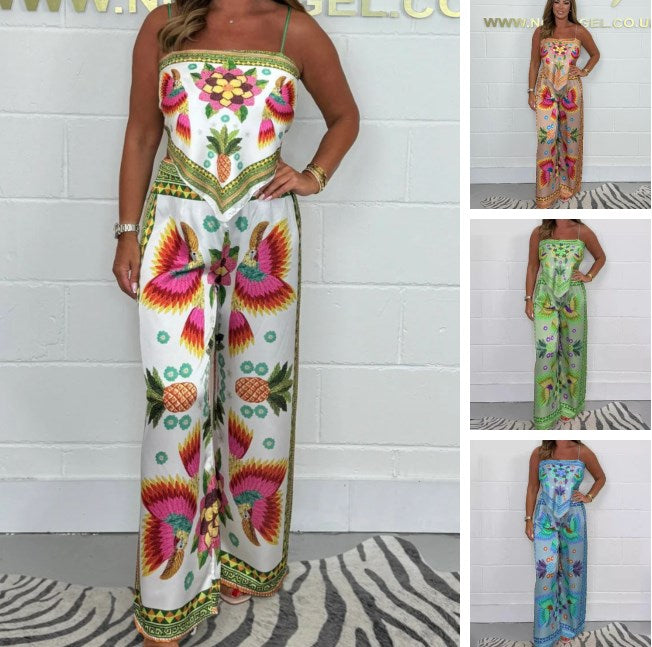 🌸NEW HOT SALE🔥Women's Spaghetti Strap Printed Top & Loose Pants 2-Piece Set