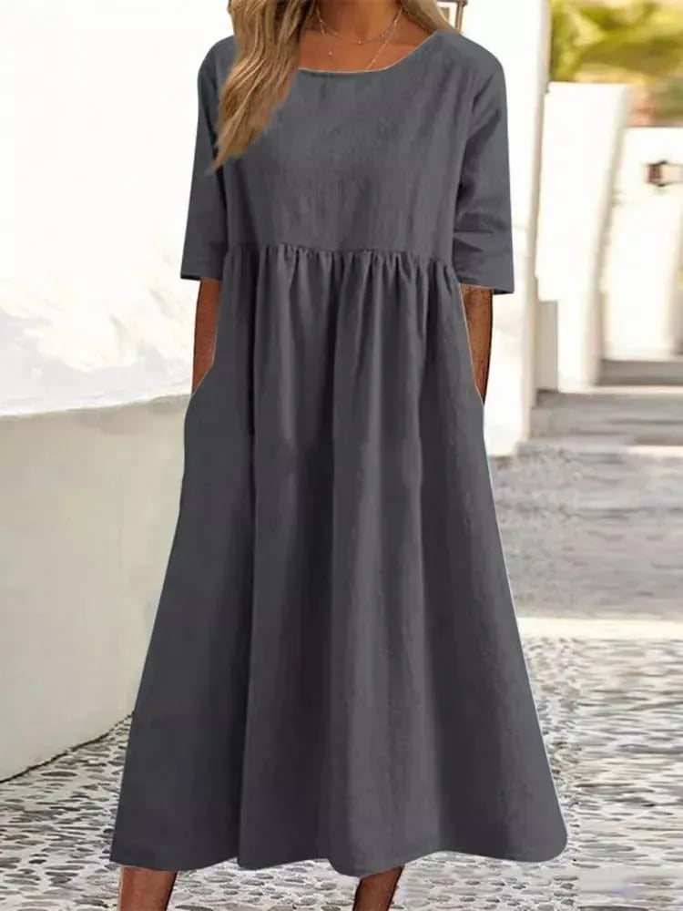 🔥Hot Sale -Round Neck Pocket Halter Cotton Dress