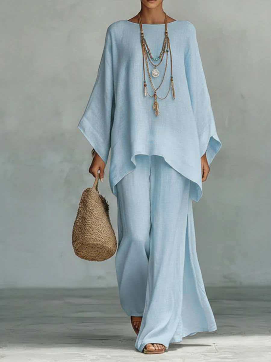 📢📢40% OFF !! ⏰Women's Loose Fit Long Sleeve Top & Wide Leg Pants Set