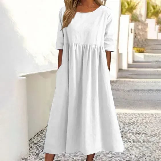 🔥Hot Sale -Round Neck Pocket Halter Cotton Dress