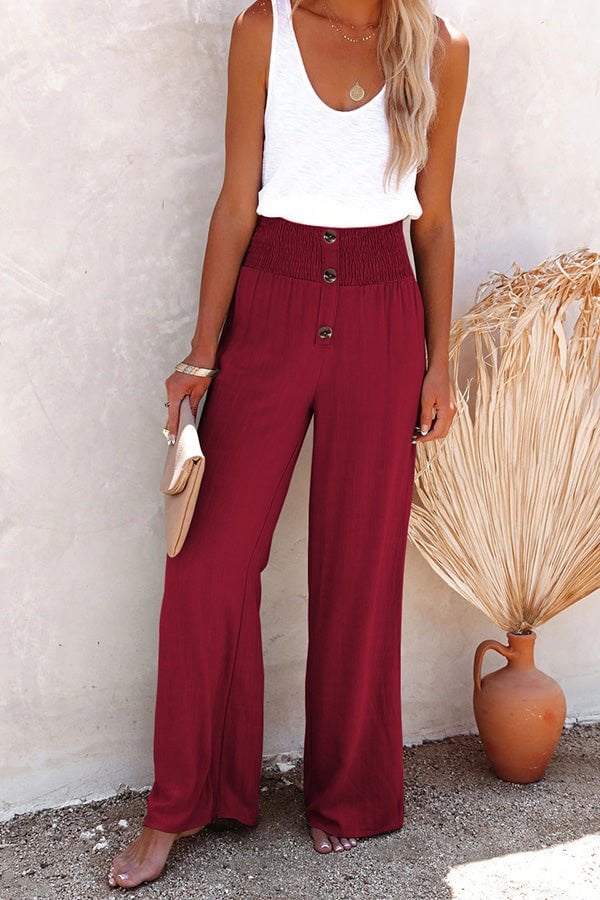 2025 Hot Sale Linen Blend High Rise Smocked Pants