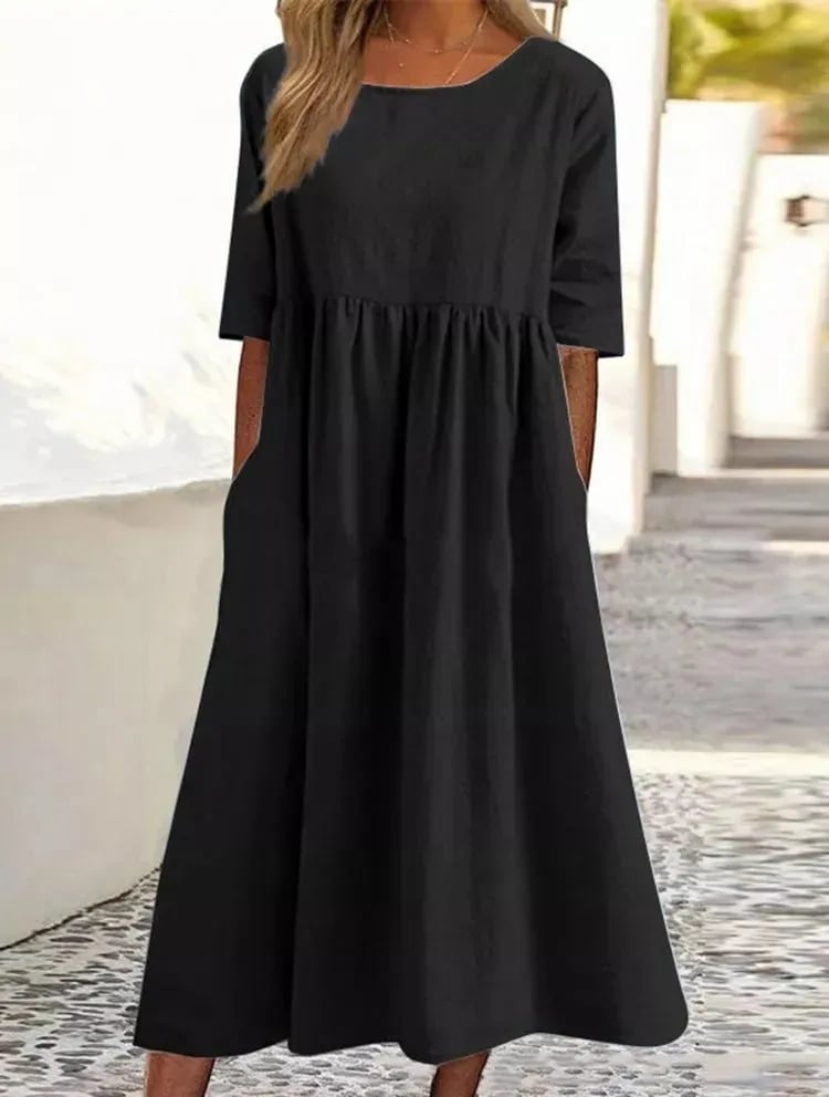 🔥Hot Sale -Round Neck Pocket Halter Cotton Dress