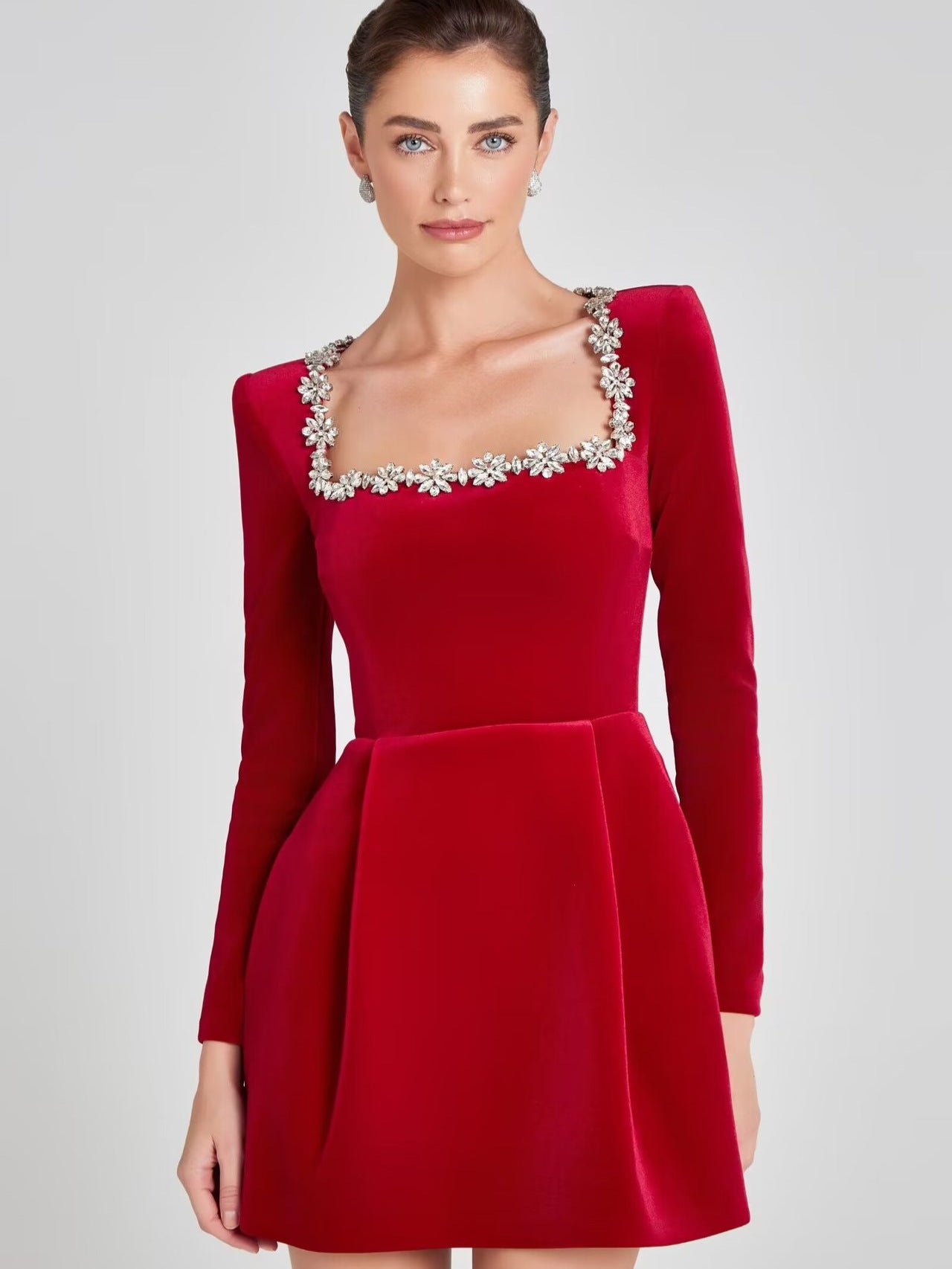 Elegant Square Neck Long Sleeve Dress