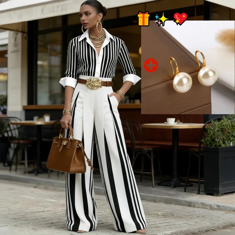 Striped Wide-Leg Two-Piece Set – Breathable, Elongating & Effortless Style
