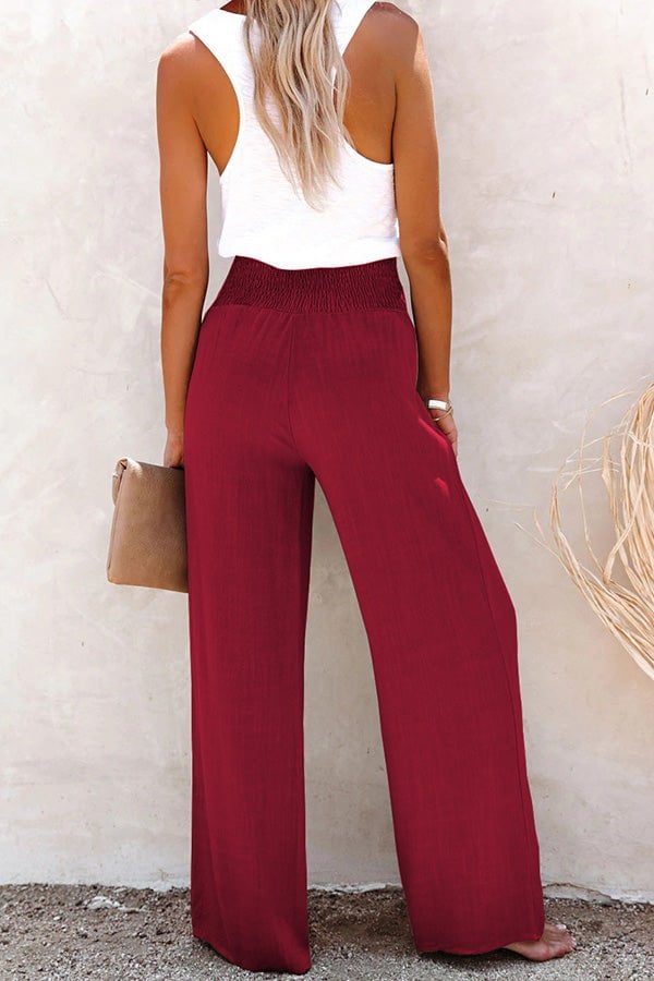 2025 Hot Sale Linen Blend High Rise Smocked Pants