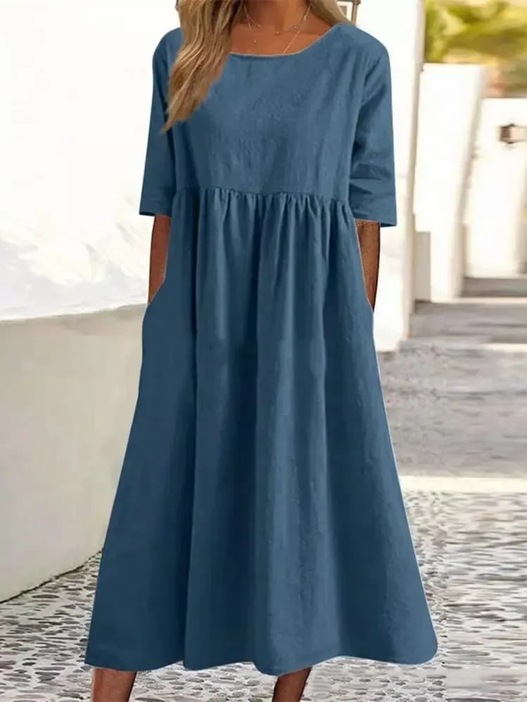 🔥Hot Sale -Round Neck Pocket Halter Cotton Dress