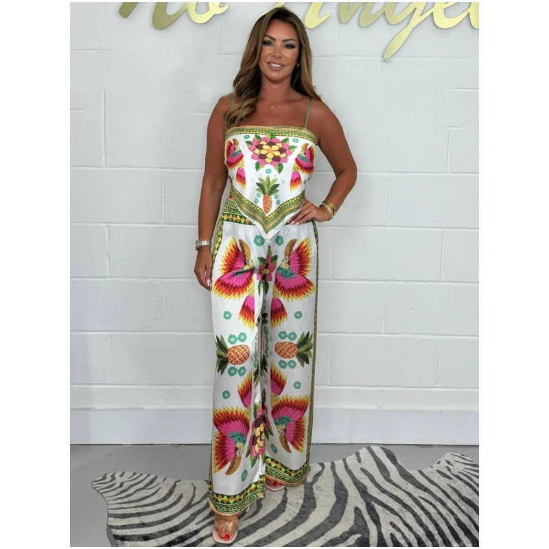 🌸NEW HOT SALE🔥Women's Spaghetti Strap Printed Top & Loose Pants 2-Piece Set