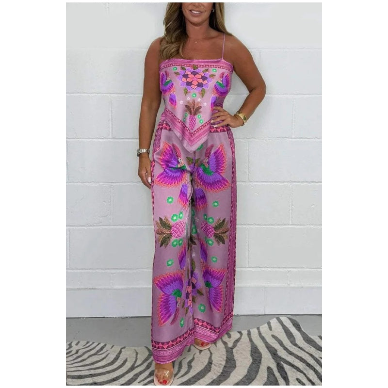 🌸NEW HOT SALE🔥Women's Spaghetti Strap Printed Top & Loose Pants 2-Piece Set