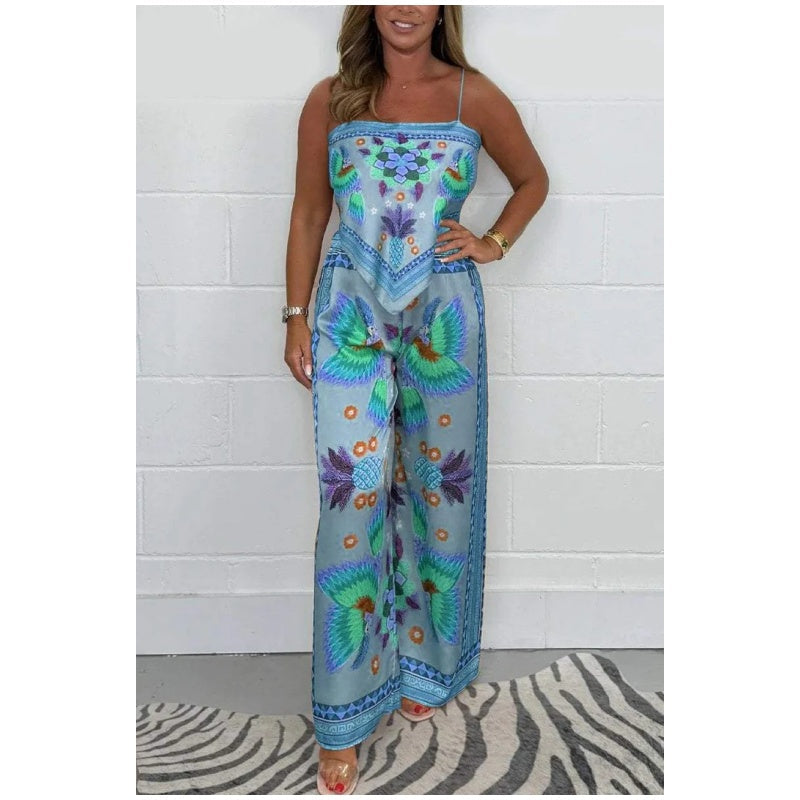 🌸NEW HOT SALE🔥Women's Spaghetti Strap Printed Top & Loose Pants 2-Piece Set