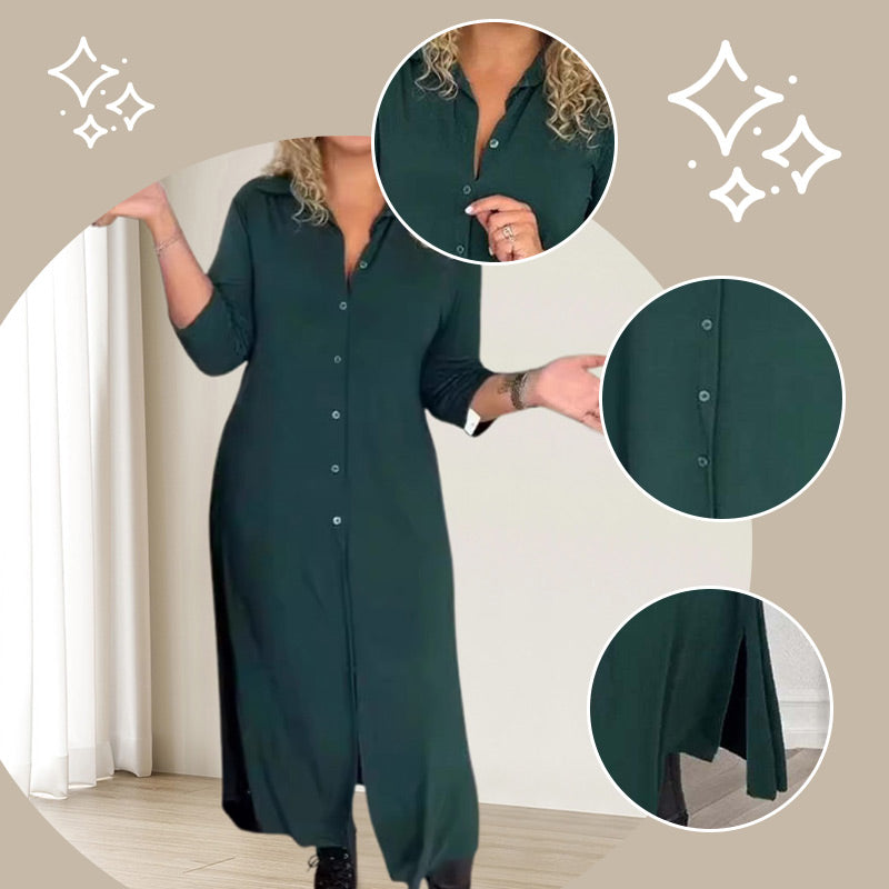 Long Sleeve Lapel Dress with Buttons