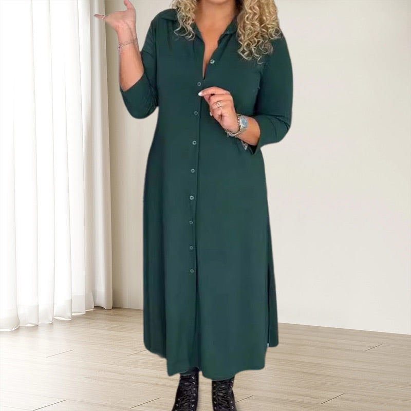 Long Sleeve Lapel Dress with Buttons
