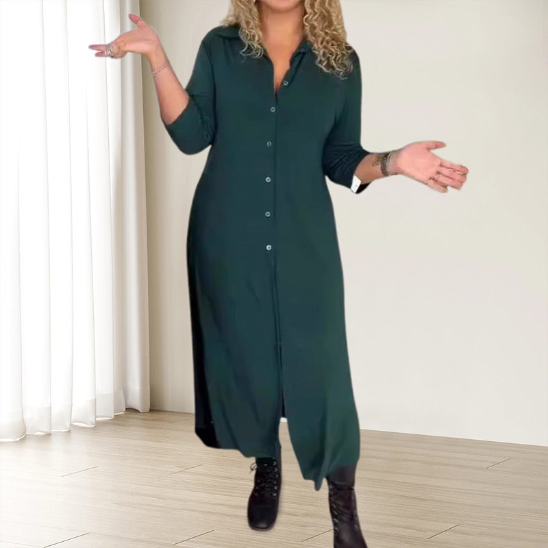Long Sleeve Lapel Dress with Buttons