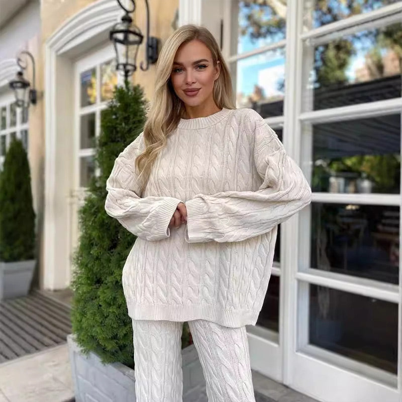 š
Christmas Pre-salešSolid Crew Neck Twist Textured Sweater Pants Set
