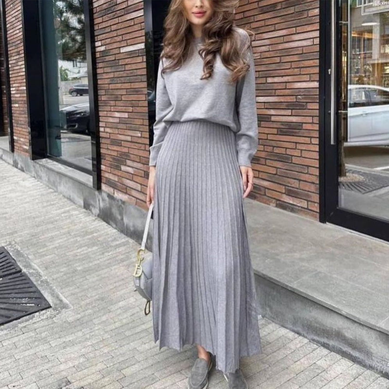🎅Christmas Pre-sale🎁Women's Round-Neck Top & Pleated Skirt 2-Piece Set