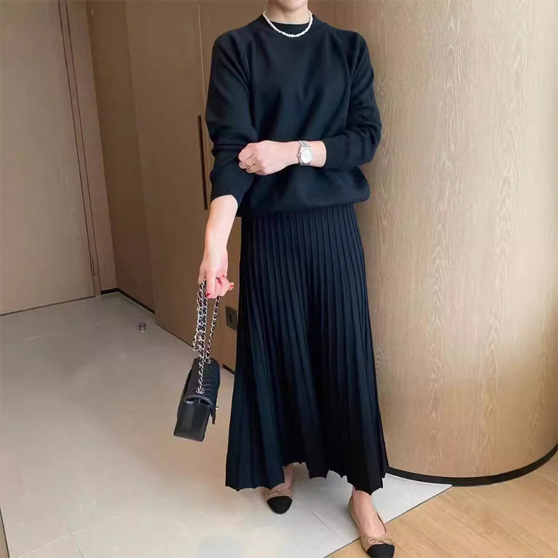 🎅Christmas Pre-sale🎁Women's Round-Neck Top & Pleated Skirt 2-Piece Set