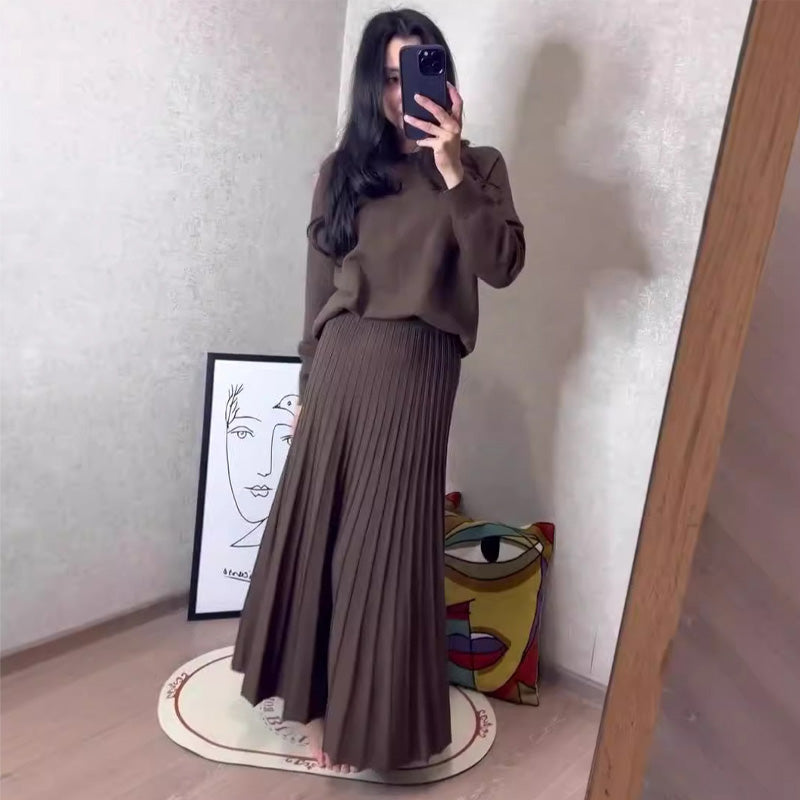 🎅Christmas Pre-sale🎁Women's Round-Neck Top & Pleated Skirt 2-Piece Set
