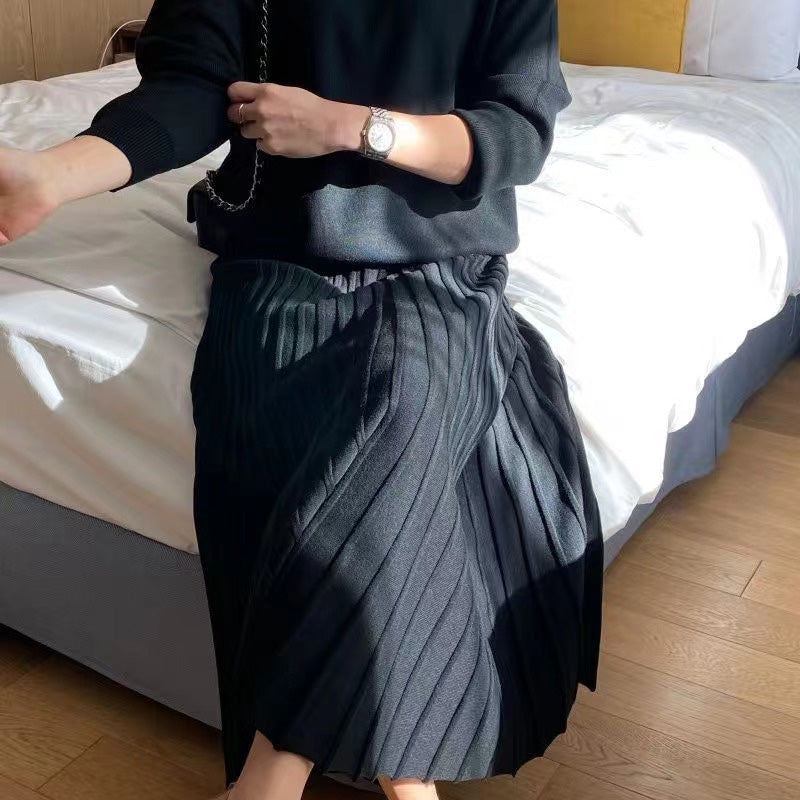 🎅Christmas Pre-sale🎁Women's Round-Neck Top & Pleated Skirt 2-Piece Set