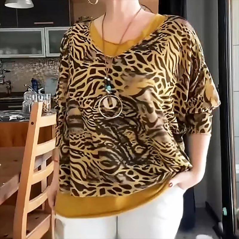 Women's Abstract Leopard Print Batwing Sleeve Top🌺New arrivals-48% OFF