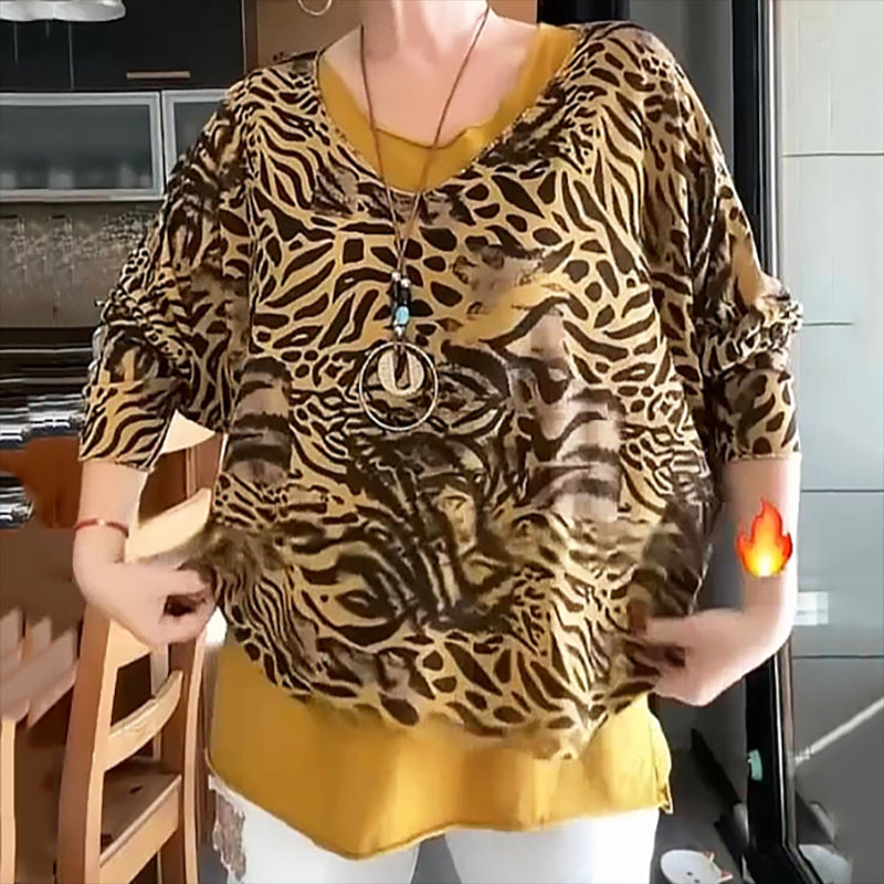 Women's Abstract Leopard Print Batwing Sleeve Top🌺New arrivals-48% OFF