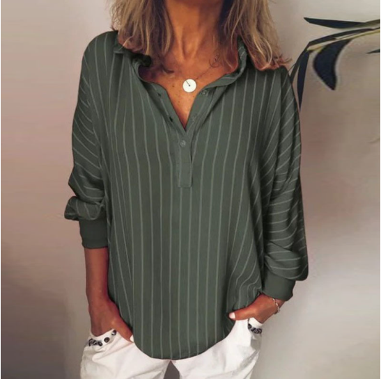 Ladies Striped Print Loose Oversized Shirt Top