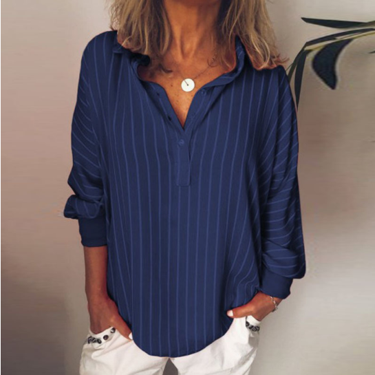 Ladies Striped Print Loose Oversized Shirt Top