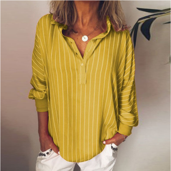 Ladies Striped Print Loose Oversized Shirt Top