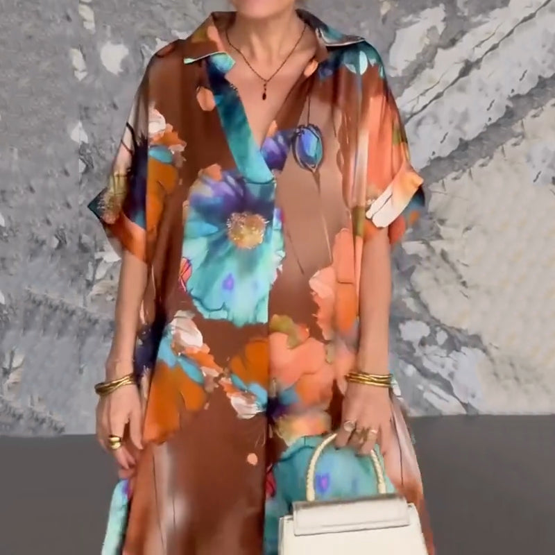 Women's Vibrant Floral Satin Midi Dress