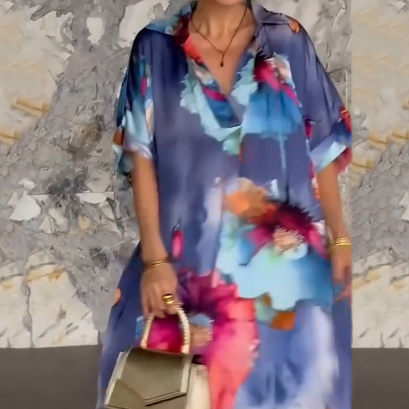 Women's Vibrant Floral Satin Midi Dress