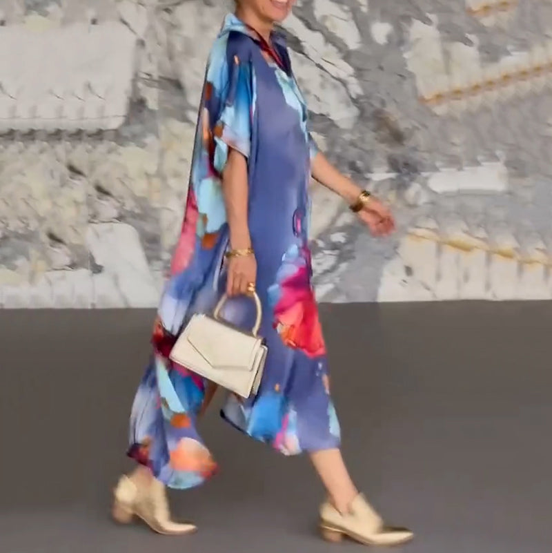 Women's Vibrant Floral Satin Midi Dress