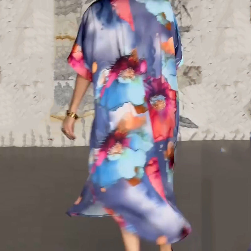 Women's Vibrant Floral Satin Midi Dress