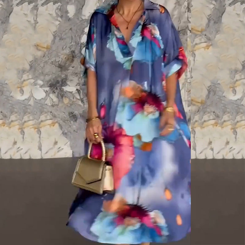 Women's Vibrant Floral Satin Midi Dress