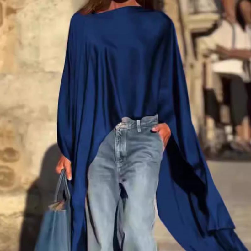 Loose-Fitting Long Sleeve Top with Irregular Hem