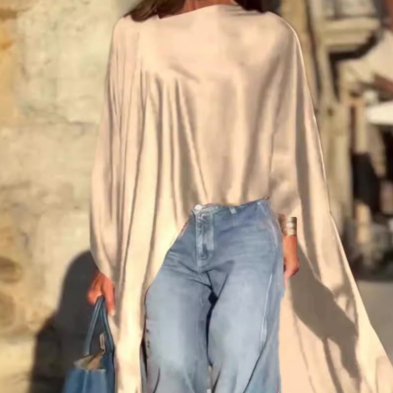 Loose-Fitting Long Sleeve Top with Irregular Hem