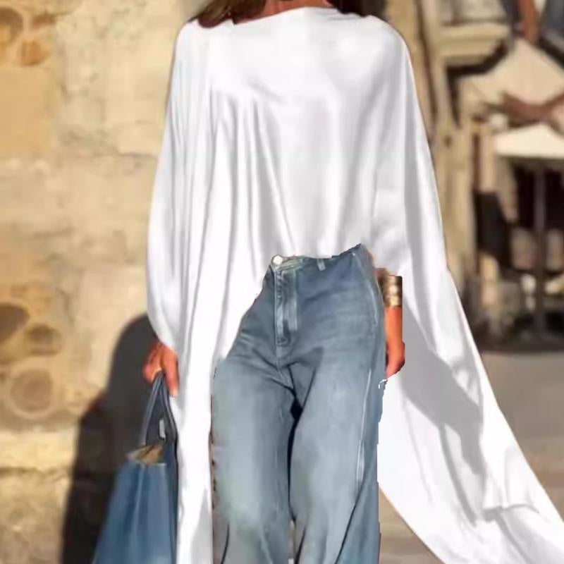 Loose-Fitting Long Sleeve Top with Irregular Hem