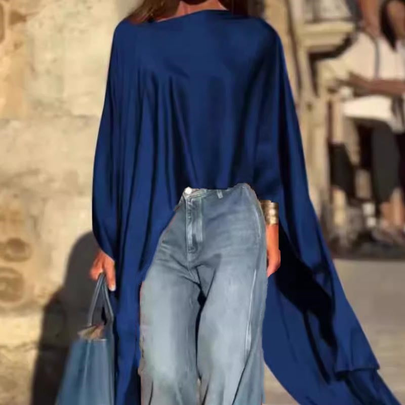 Loose-Fitting Long Sleeve Top with Irregular Hem