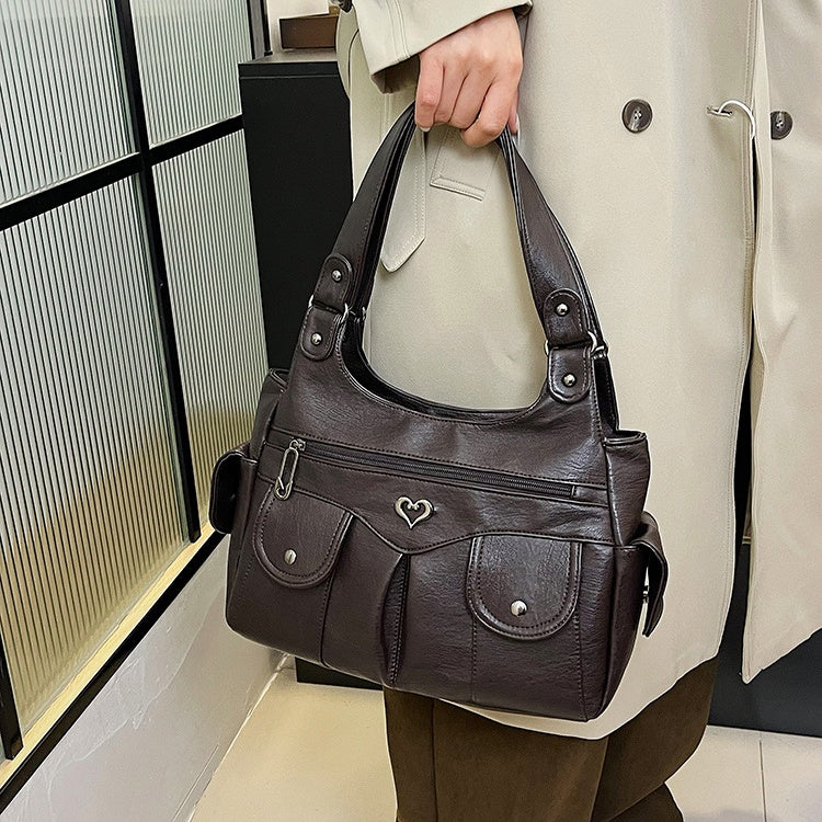 Women's Soft PU Leather Multi-Pocket Tote Bag