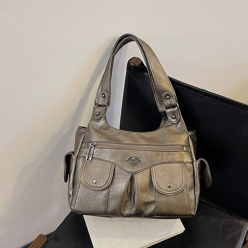 Women's Soft PU Leather Multi-Pocket Tote Bag