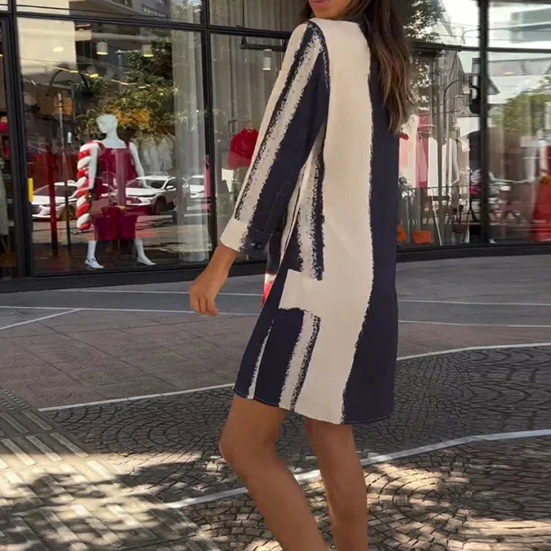 Women’s Casual Color Block Shirt Dress with Button Front
