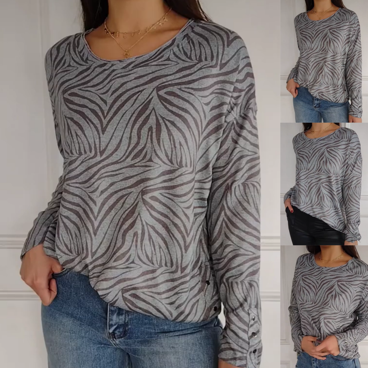 Women's Printed Round Neck Long Sleeve TopšSpring sale-49% OFF