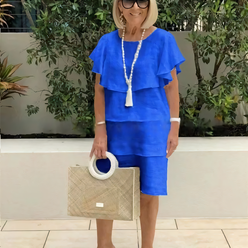 Ruffle Detail Short Sleeve Knee-Length Chiffon Dress🌺Spring sale-49% OFF