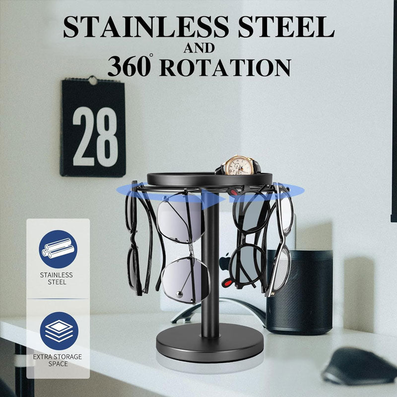360° Rotating Sunglass Organizer with Tray for Desktop