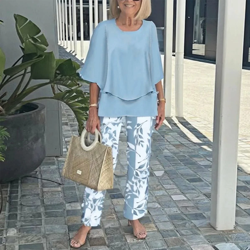 đ„LAST DAY SALE - 49% OFFđ„Womenâs Printed Pants and Crew Neck Top Set
