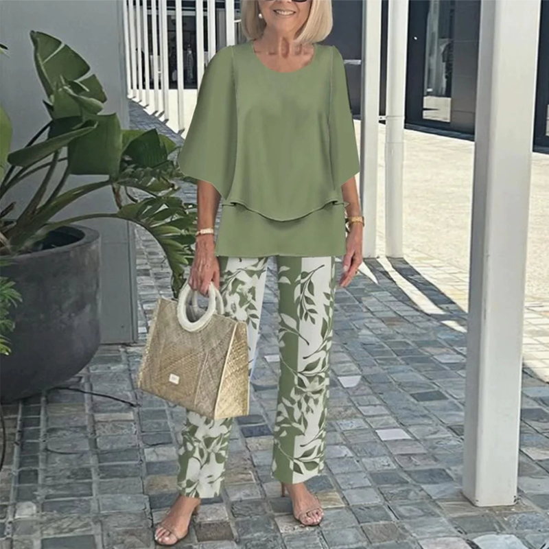 đ„LAST DAY SALE - 49% OFFđ„Womenâs Printed Pants and Crew Neck Top Set