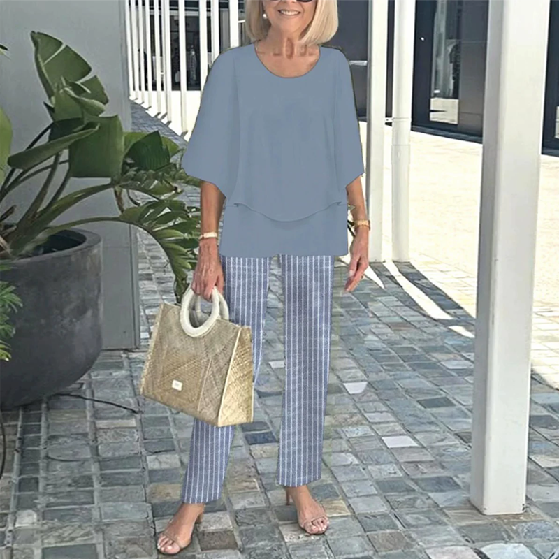 đ„LAST DAY SALE - 49% OFFđ„Womenâs Printed Pants and Crew Neck Top Set