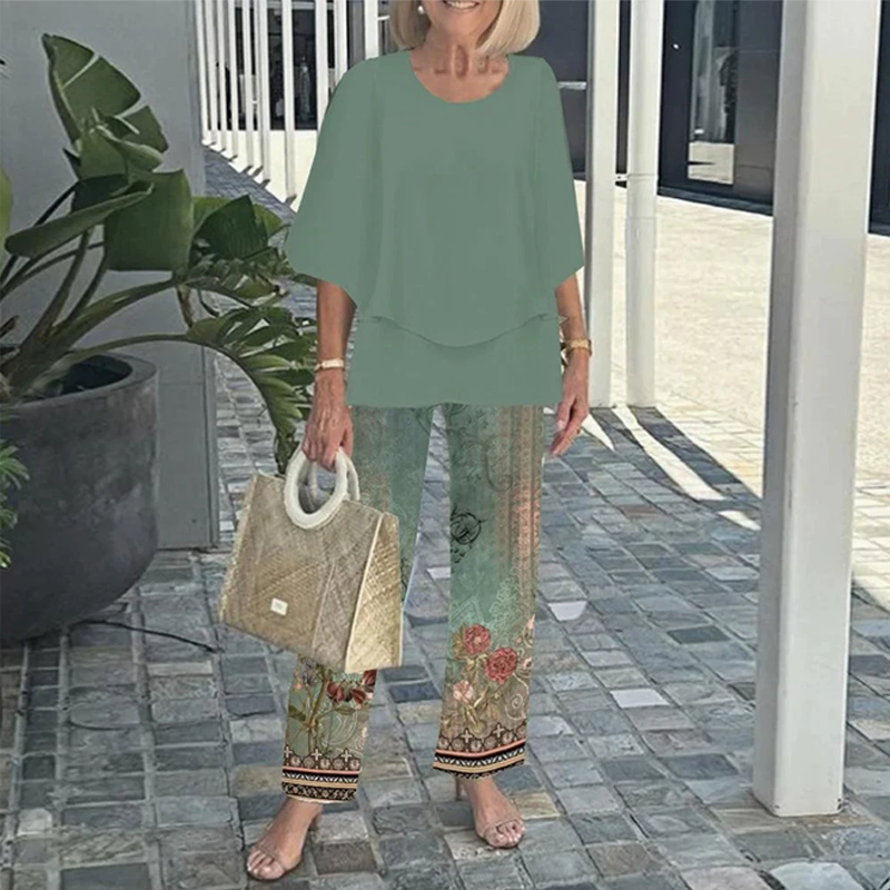 đ„LAST DAY SALE - 49% OFFđ„Womenâs Printed Pants and Crew Neck Top Set