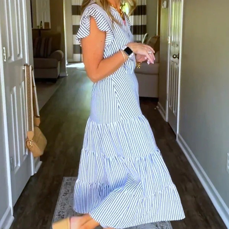 BUY 2 FREE SHIPPING✈️🏖️Summer Hot Sale 49% OFF🌼Women’s Striped Tiered Ruffle Midi Dress