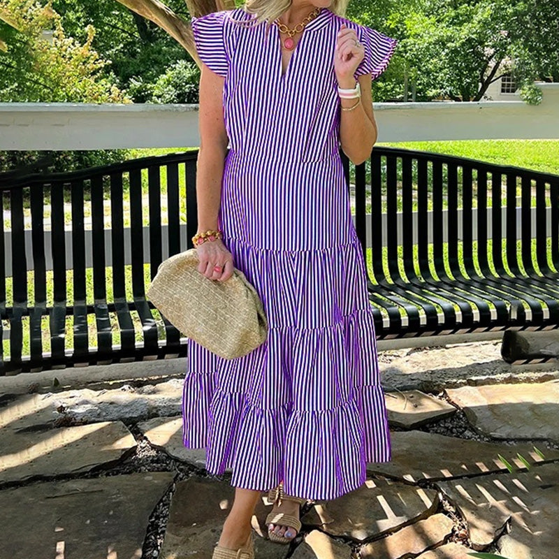 BUY 2 FREE SHIPPING✈️🏖️Summer Hot Sale 49% OFF🌼Women’s Striped Tiered Ruffle Midi Dress